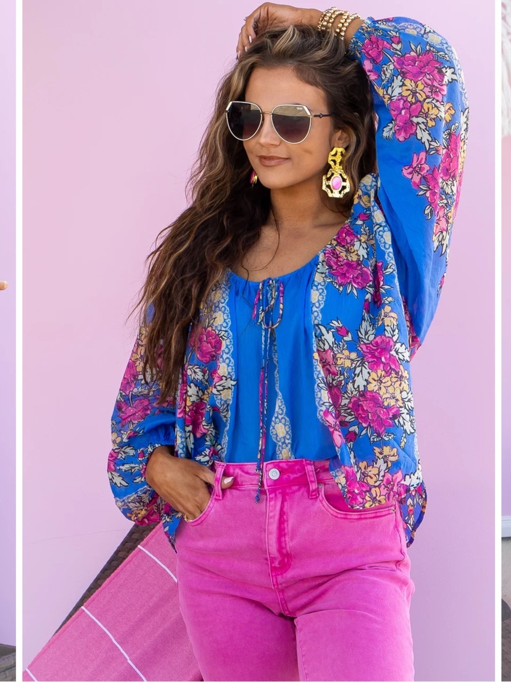 Free People Blue Floral Peasant Blouse